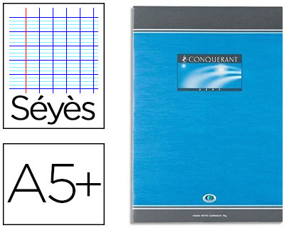 CAHIER DEVOIRS PIQU CONQURANT SEPT COUVERTURE VERNIE CARTE COUCHE A5+ 17X22CM 48 PAGES 70G SYS