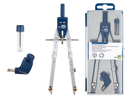 COMPAS LIDERPAPEL MICROMTRIQUE ARTICUL 2 BRANCHES CIRCONFRENCE 38CM TOUCHE RGLAGE RAPIDE BAGUE MINE 2MM TUI