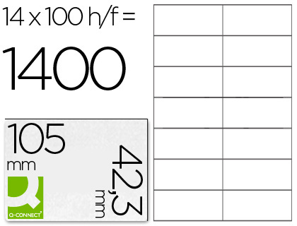 ÉTIQUETTE ADHÉSIVE Q-CONNECT 105X42.3MM COINS DROITS IMPRIMANTE JET D'ENCRE LASER COPIEUR BOÎTE 100 FEUILLES 1400 UNITÉS