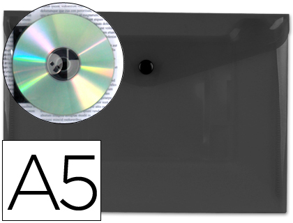 POCHETTE ENVELOPPE LIDERPAPEL POLYPROPYLNE 180 MICRONS A5 210X148MM 50F FERMETURE BOUTON RSISTANT TRANSPARENT NOIR