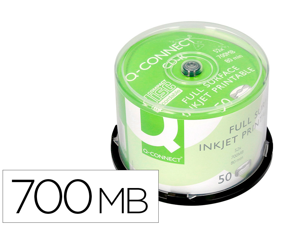 CD-R Q-CONNECT CAPACIT 700MB 80MIN VITESSE 52X FIABLE GRANDE CAPACIT TOUR 50 UNITS